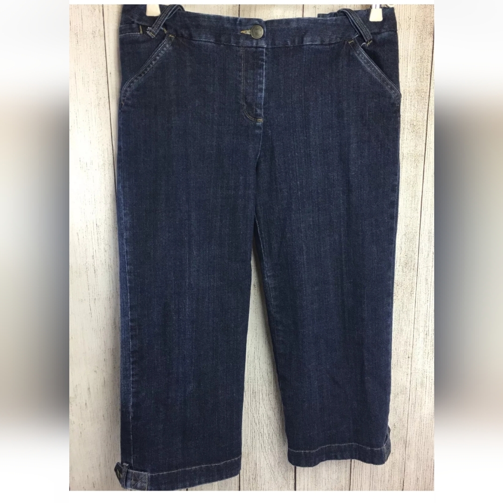 Womens Lands End Sz 16P Stretch Denim Original Fit Modern Waist Crop Pants Jeans